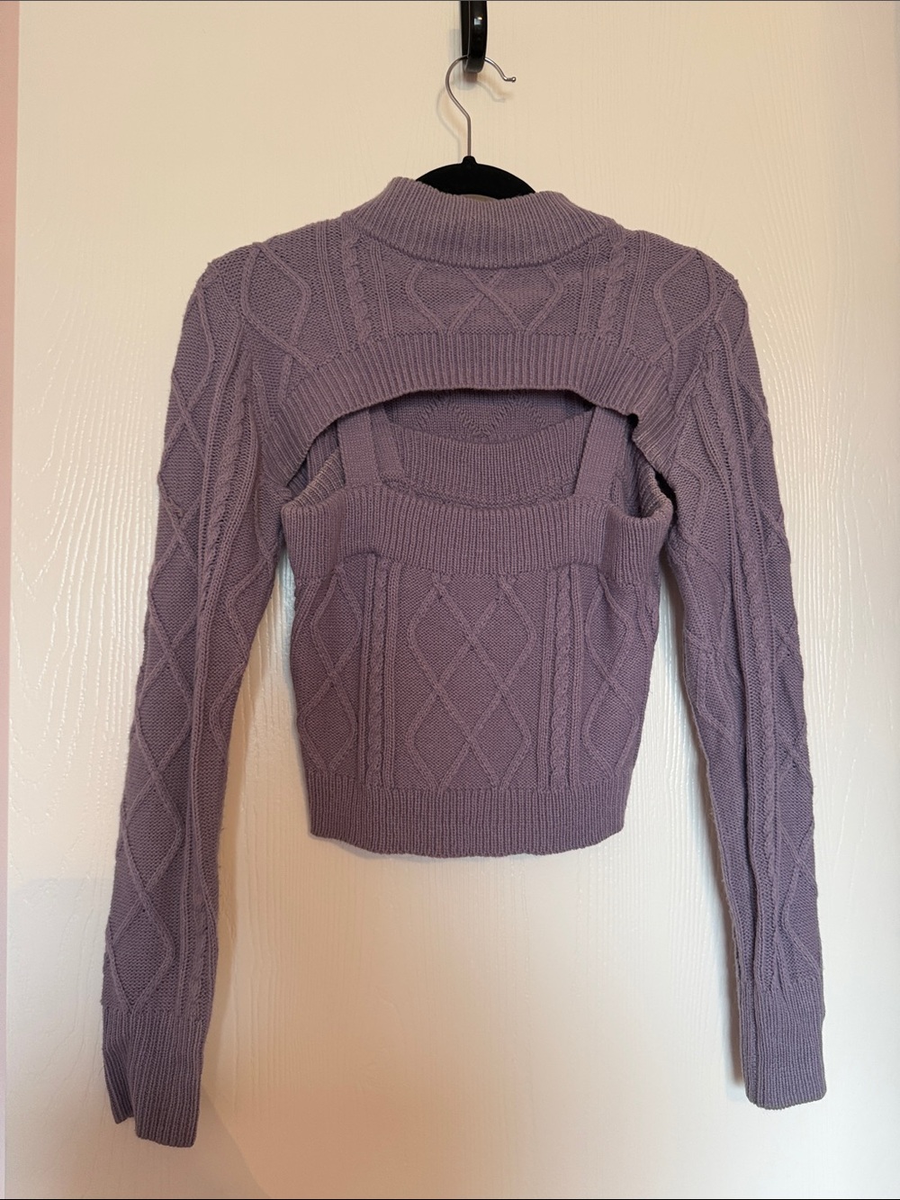 Say What? Lavender Cable-Knit Off-the-Shoulder Layered Sweater